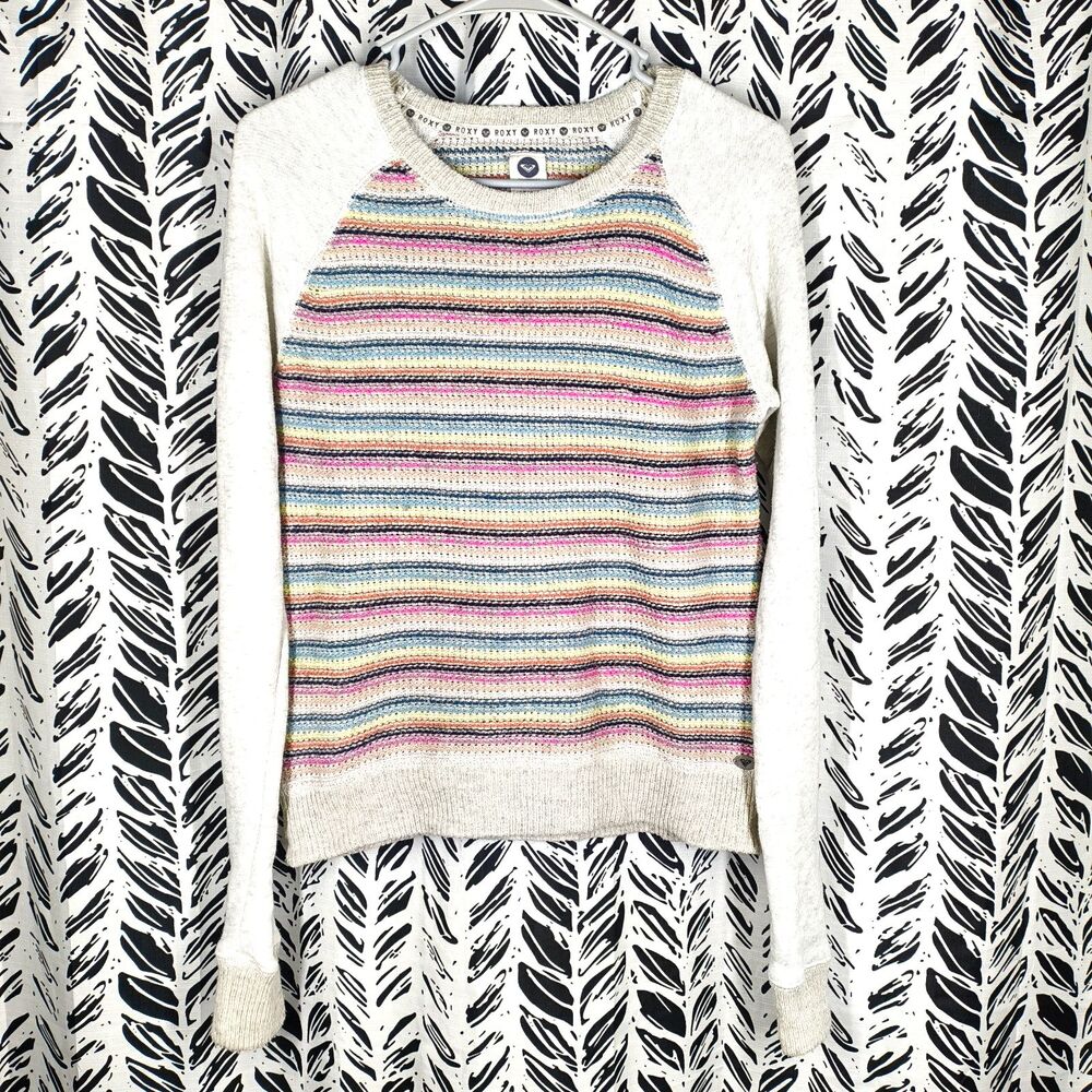 Vintage Roxy Rainbow Multicolor Crewneck Knit Sweatshirt Y2K